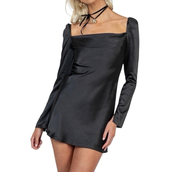 Princess Polly Star Power Mini Dress, Size 8, Black, Long Sleeves, Satin LBD - Picture 13 of 14